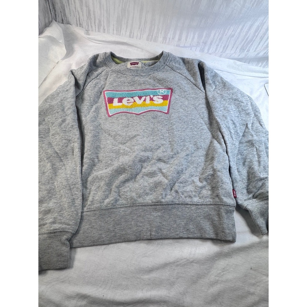 Levis Sweatshirt Kids Medi‎ Grey Excellent Rainbow Chenille Logo Raglan Pullover